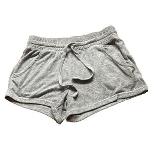Womens 2 LIV Gray Fleece Drawstring Shorts Size Small Soft Pockets 3" inseam